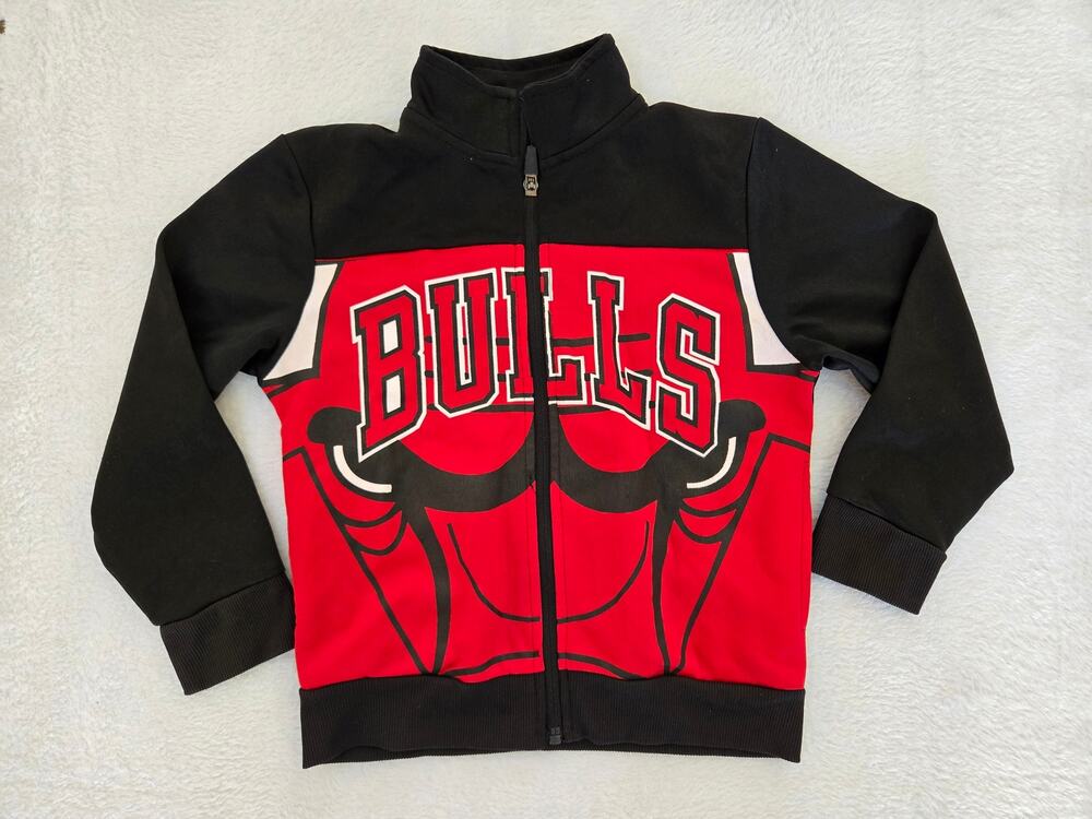 Chicago Bulls Kids Jacket Small 4 Black Red Full Zip Logo NBA Hoodie